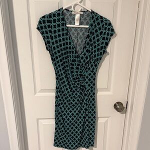 Laundry by Design Black and Teal Geometric Midi Dress